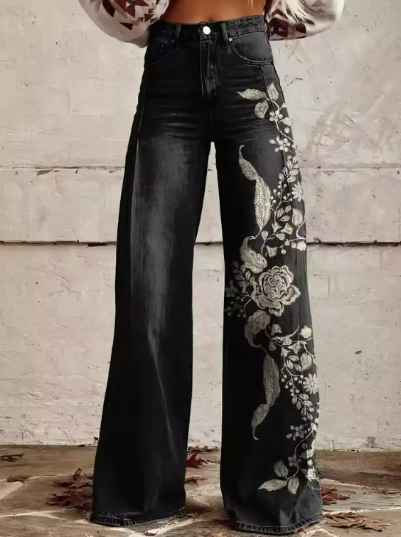 Nancy Vintage Noir™ | Embroidered Black Bloom Pants