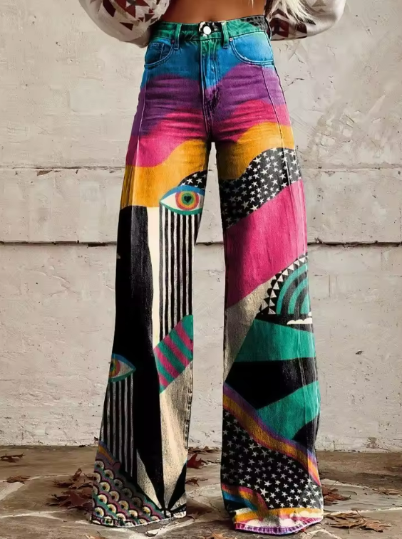 Hannah Vintage Drift™ | Abstract Print Flared Trousers