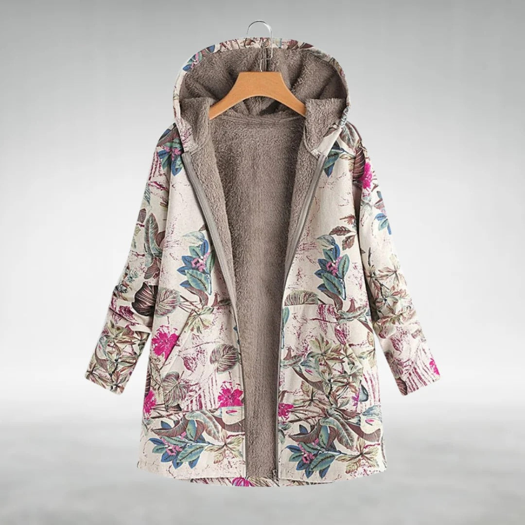 Fleural™ | Elegant Floral Hooded Coat