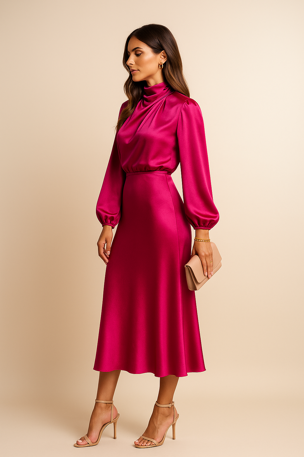 Satin High Waist Midi Dress