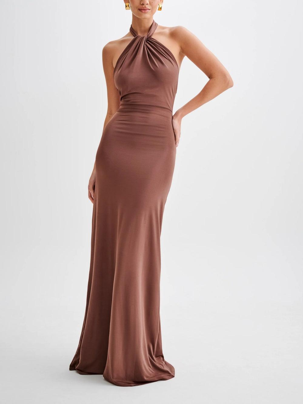 The Malia™ | Satin Halter Maxi Dress